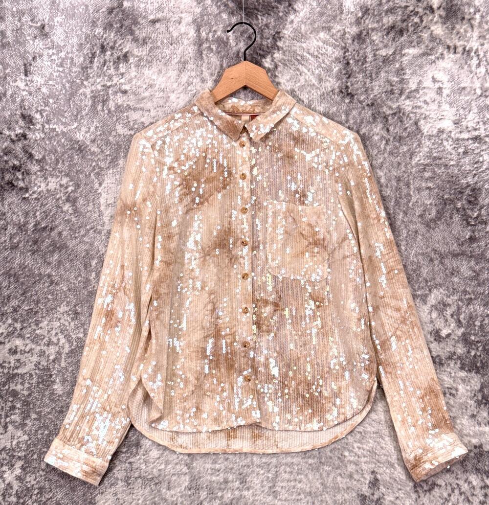 Anthropologie Top Medium Womens Pilcro Sequin Button Down Long Sleeve Shirt